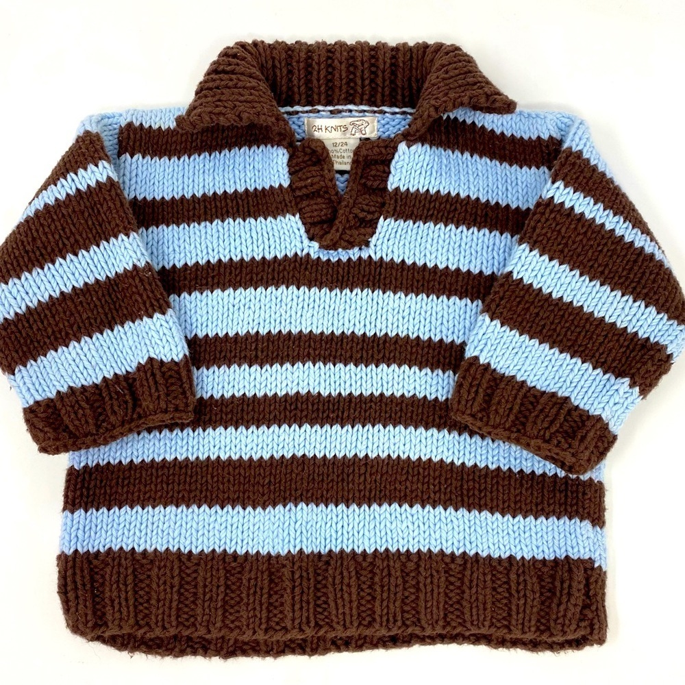 Cotten blue and brown stripe sweater with collar Size: 12-24 months